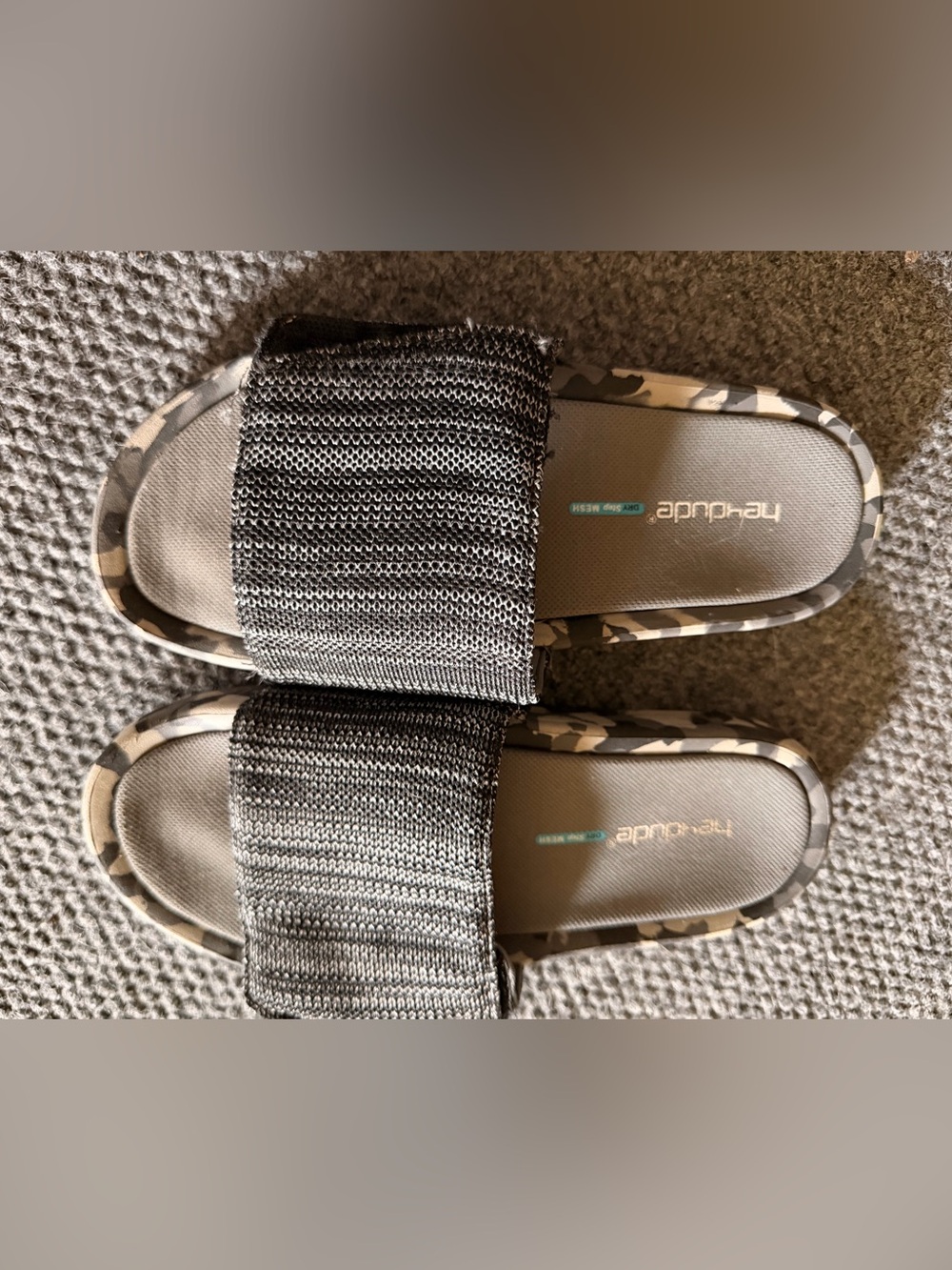 Hey Dude Gray Knit Slide Sandals with Camo Trim